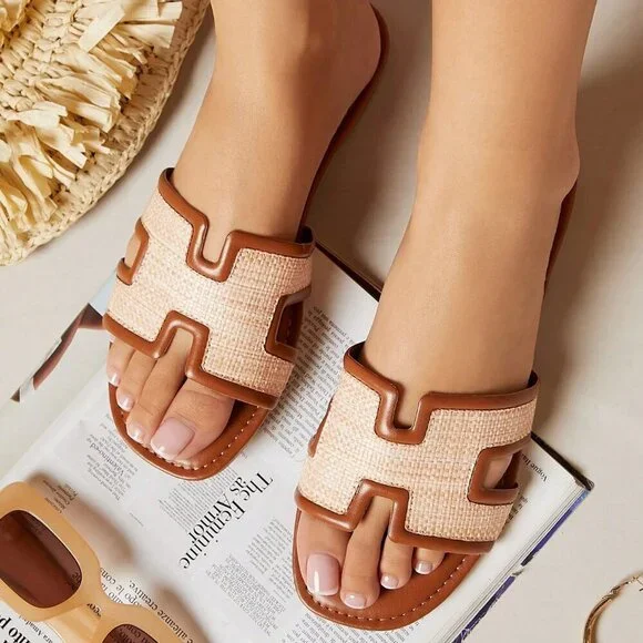 Brown Fashionable Women's Flat Sandals - Picture 3 of 5